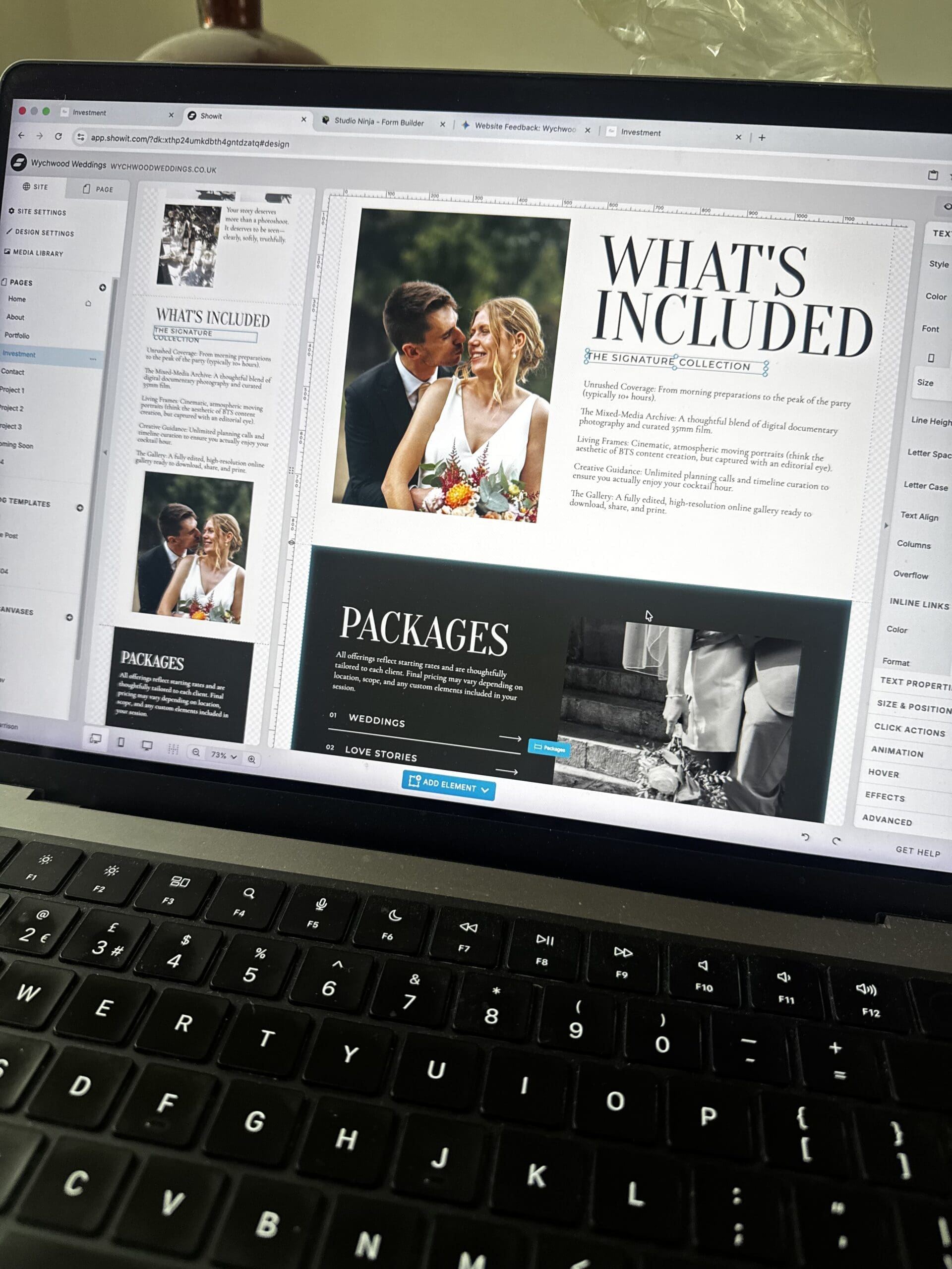 Image of the showit website design platform remodeling the website of Oxfordshire wedding photography studio Wychwood Weddings