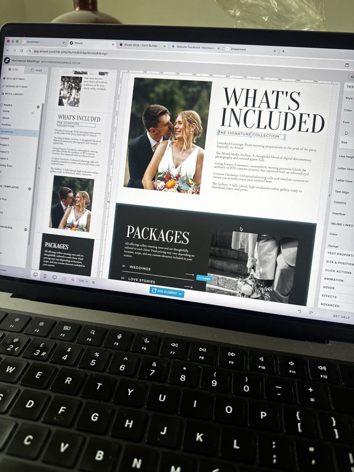 Image of the showit website design platform remodeling the website of Oxfordshire wedding photography studio Wychwood Weddings